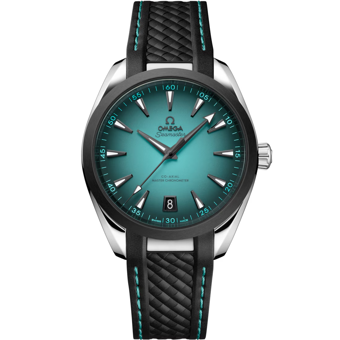 Aqua Terra 41mm in Stainless Steel with Smoked Turquoise Dial on Rubber Strap
