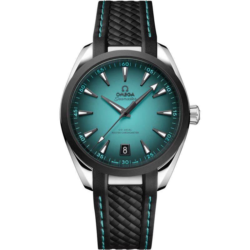 Aqua Terra 41mm in Stainless Steel with Smoked Turquoise Dial on Rubber Strap