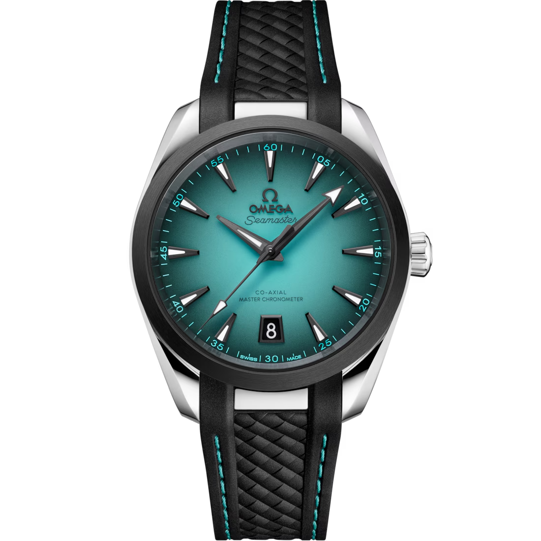 Aqua Terra 38mm in Stainless Steel with Smoked Turquoise Dial on Rubber Strap