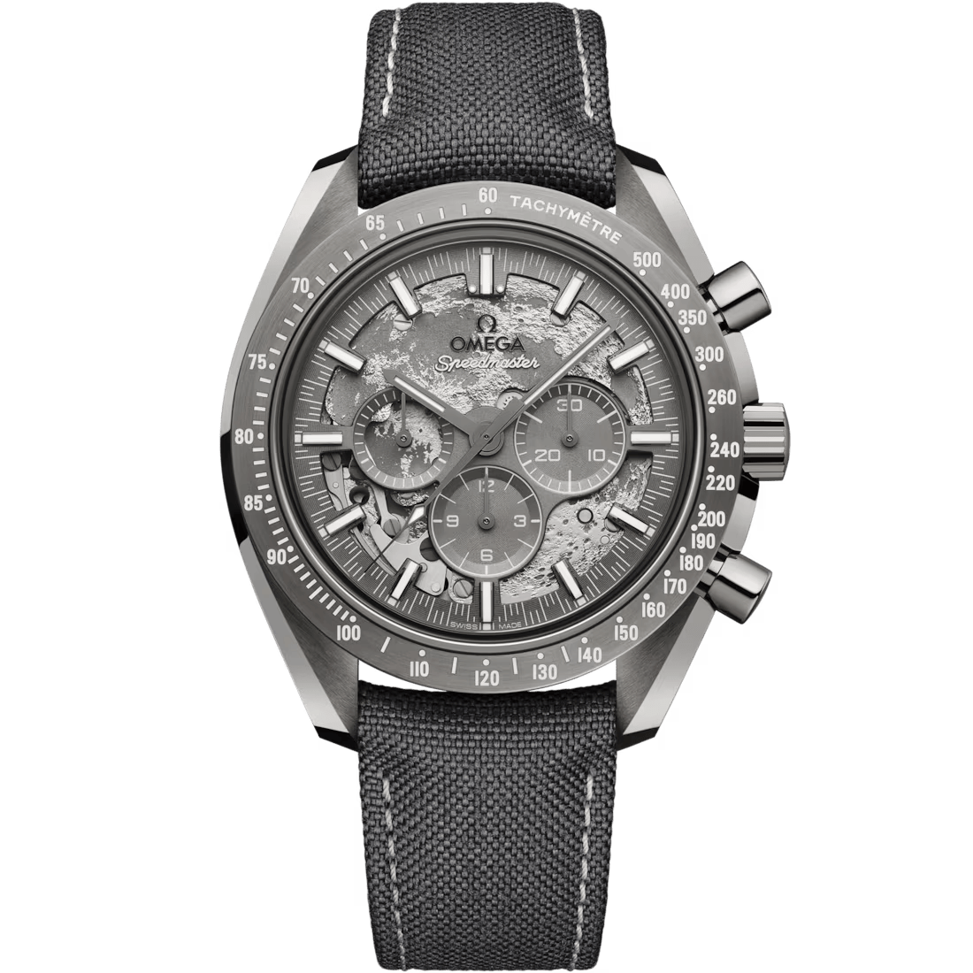 Speedmaster Grey Side of The Moon 44.25mm in Grey Ceramic With Grey Moon Skeleton Dial on Grey Strap
