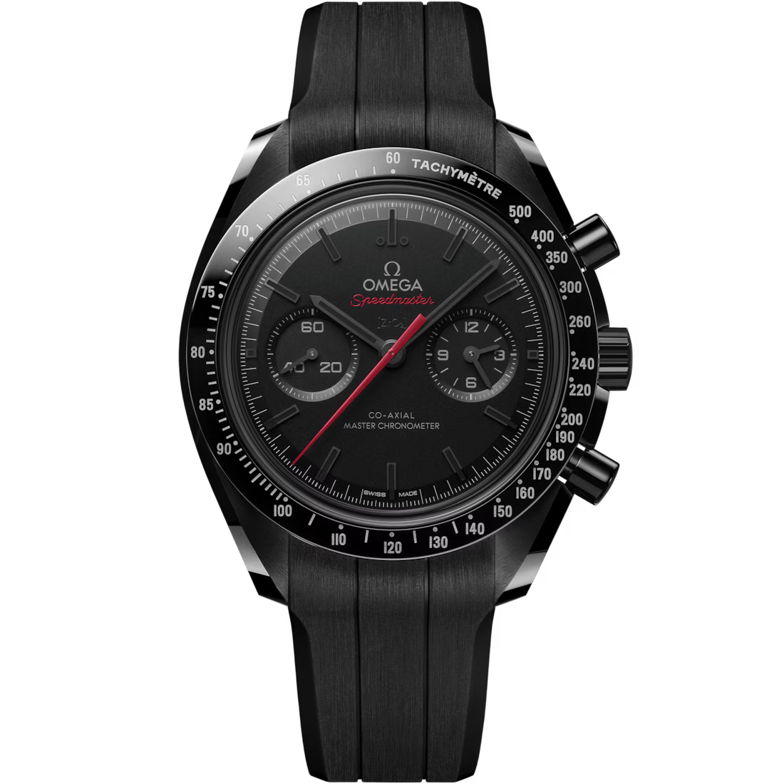 Speedmaster Dark Side of the Moon 44.25mm in Black Ceramic with a Matte Black Dial on Black Rubber Strap