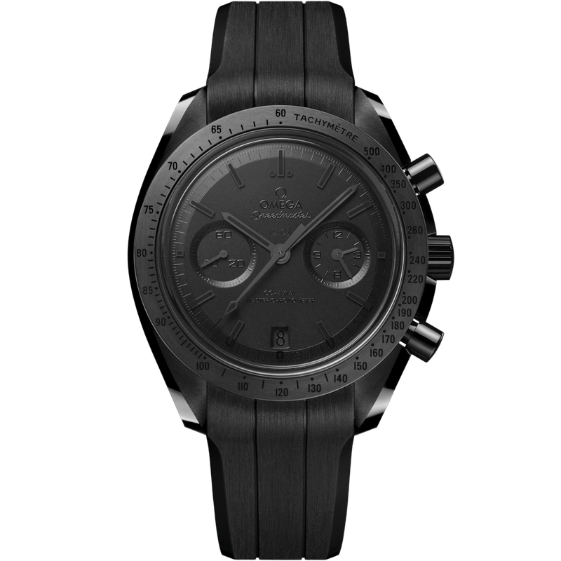 Speedmaster Dark Side of the Moon 44.25mm in Black Ceramic with Black Dial on Rubber Strap