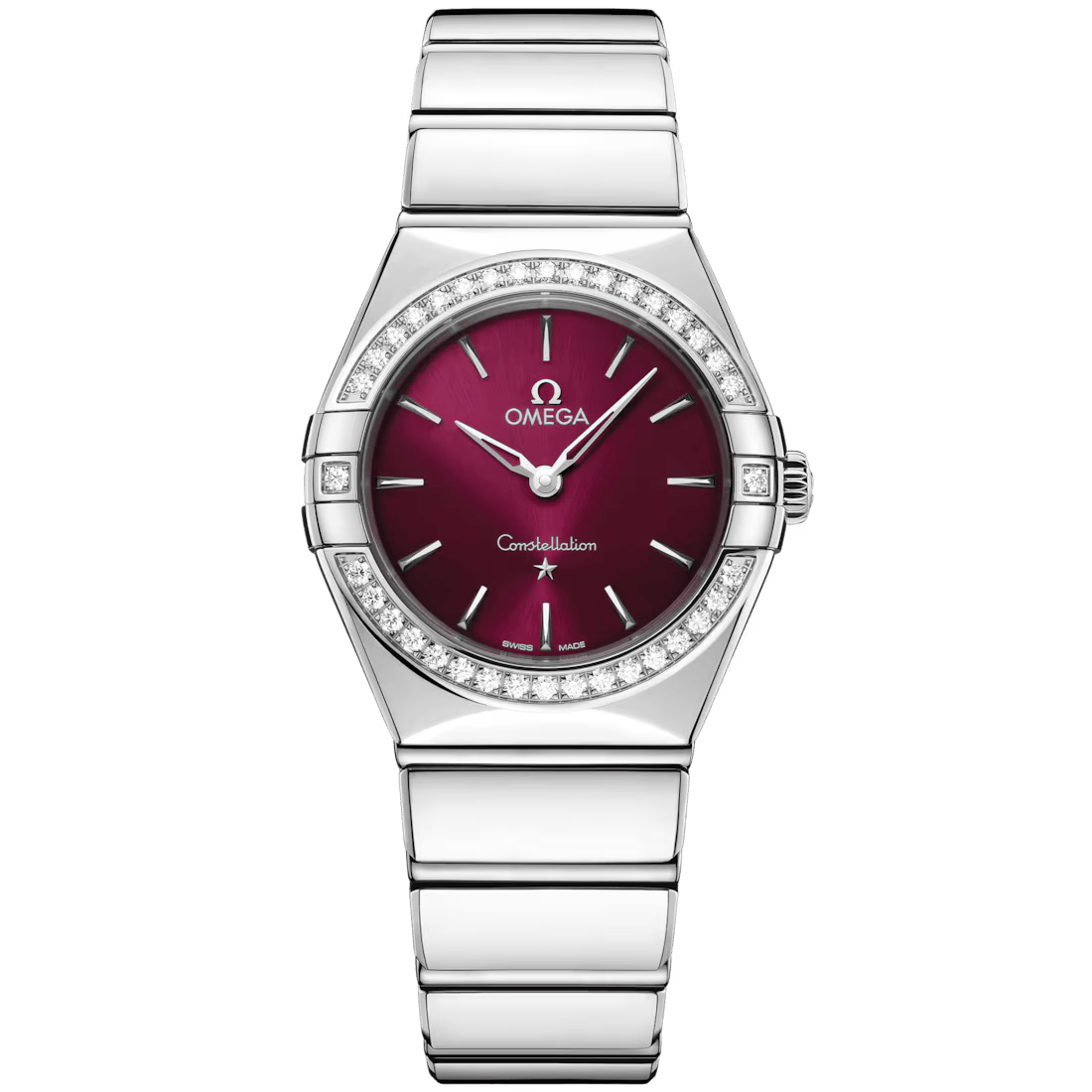 Constellation 28mm with Burgundy Dial and Diamond Bezel in Stainless Steel
