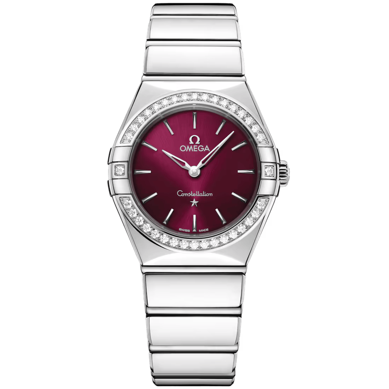 Constellation 28mm with Burgundy Dial and Diamond Bezel in Stainless Steel