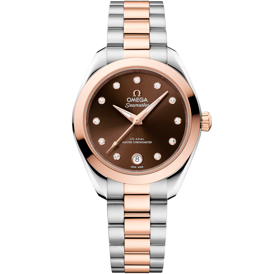 Aqua Terra 30mm with Brown Diamond Dial and Diamond Bezel in Stainless Steel and Rose Gold