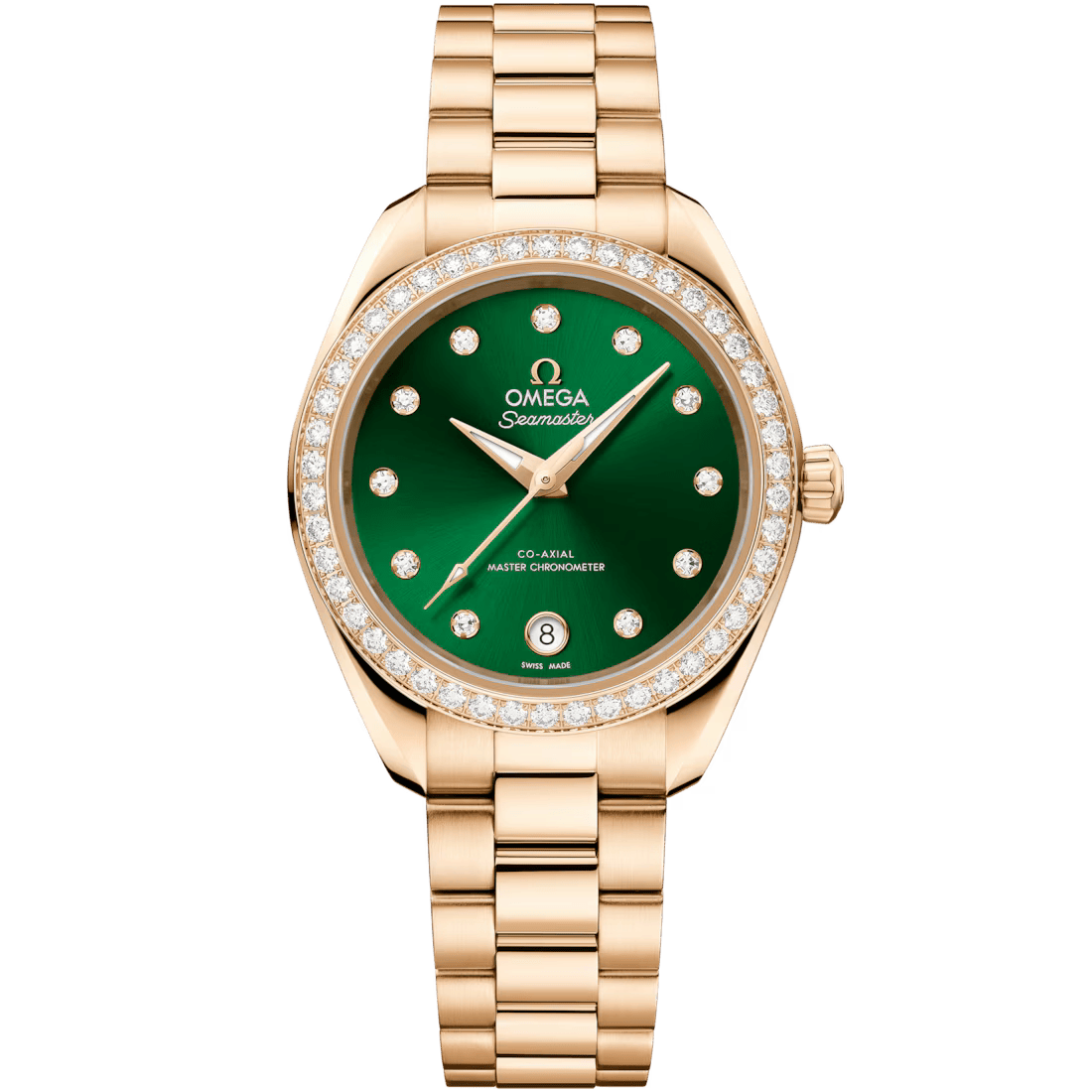 Aqua Terra 30mm with Green Diamond Dial with Diamond Bezel in Yellow Gold