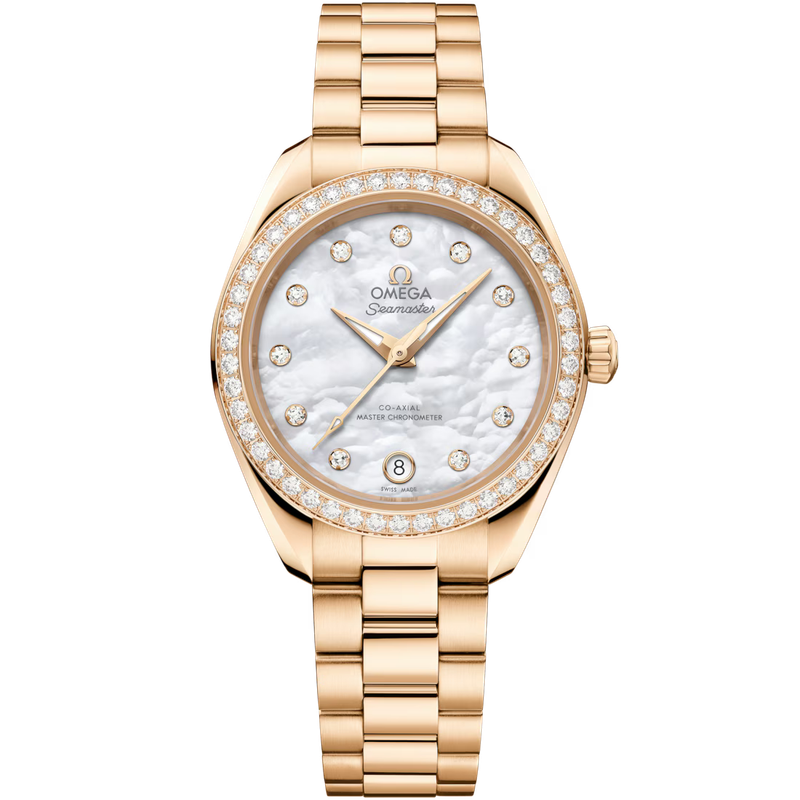 Aqua Terra 30mm with Mother of Pearl Diamond Dial and Diamond Bezel in Yellow Gold