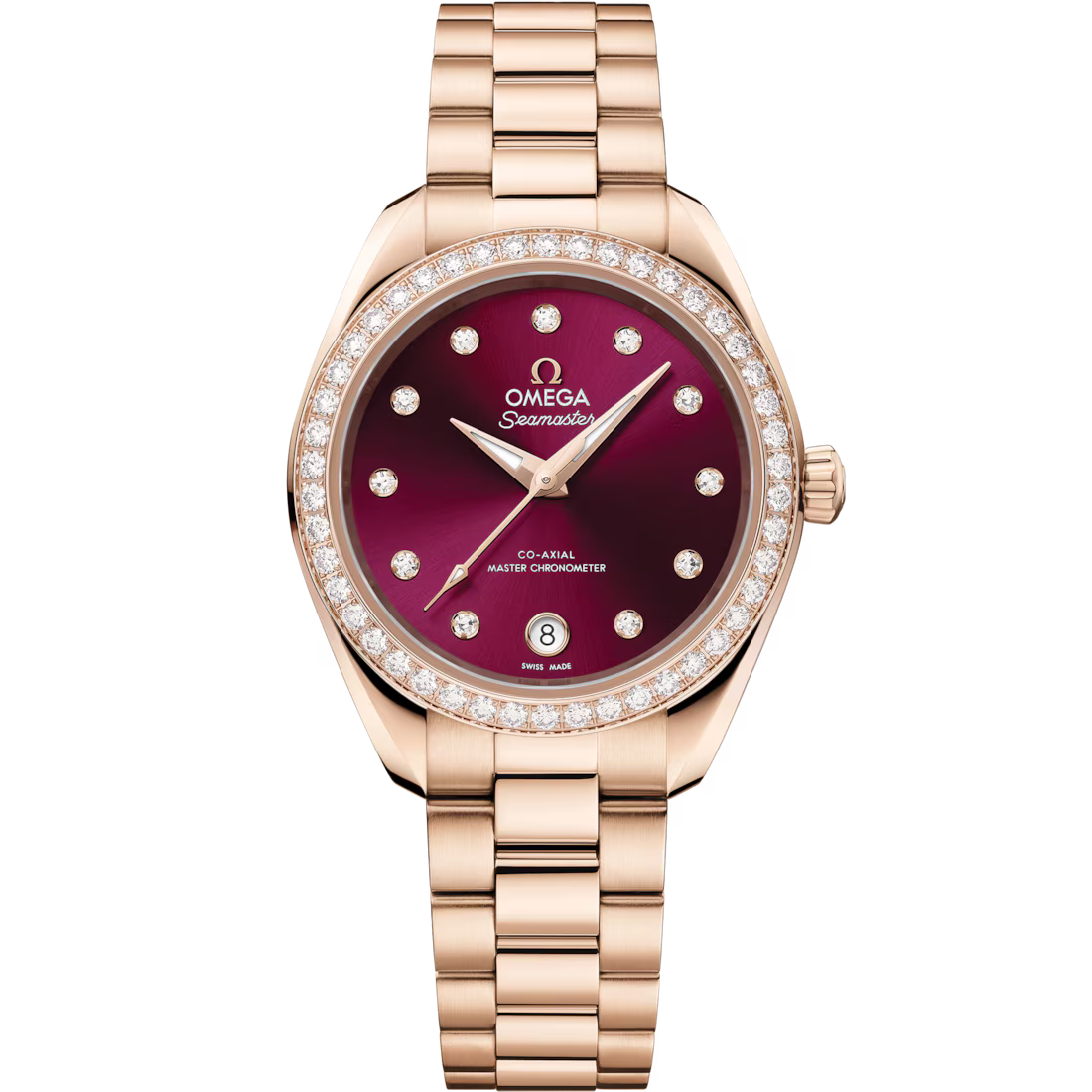 Aqua Terra 30mm with Burgundy Diamond Dial with Diamond Bezel in Rose Gold