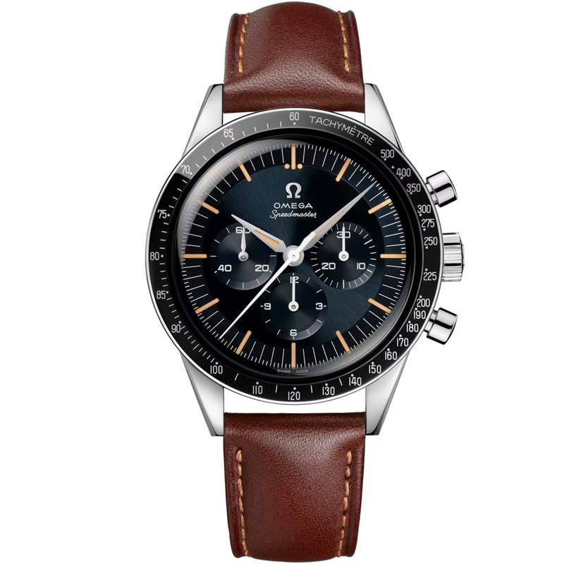 Speedmaster Anniversary Series 39.7mm in Stainless Steel with Black Dial on Brown Leather Strap