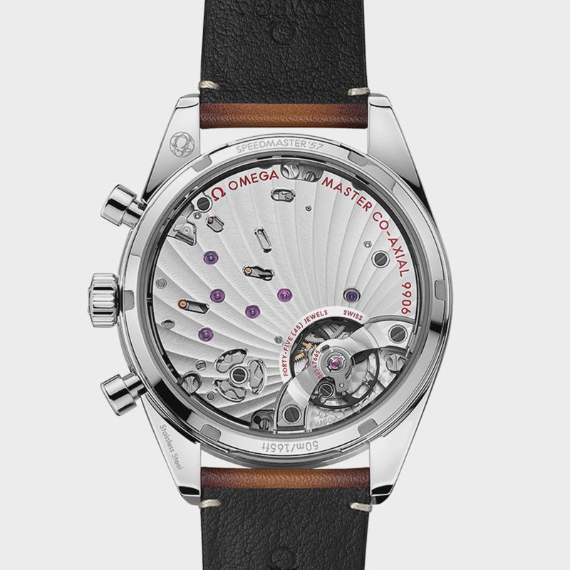 Speedmaster 57 41.5mm with Black Dial in a Stainless Steel on Brown Leather Strap