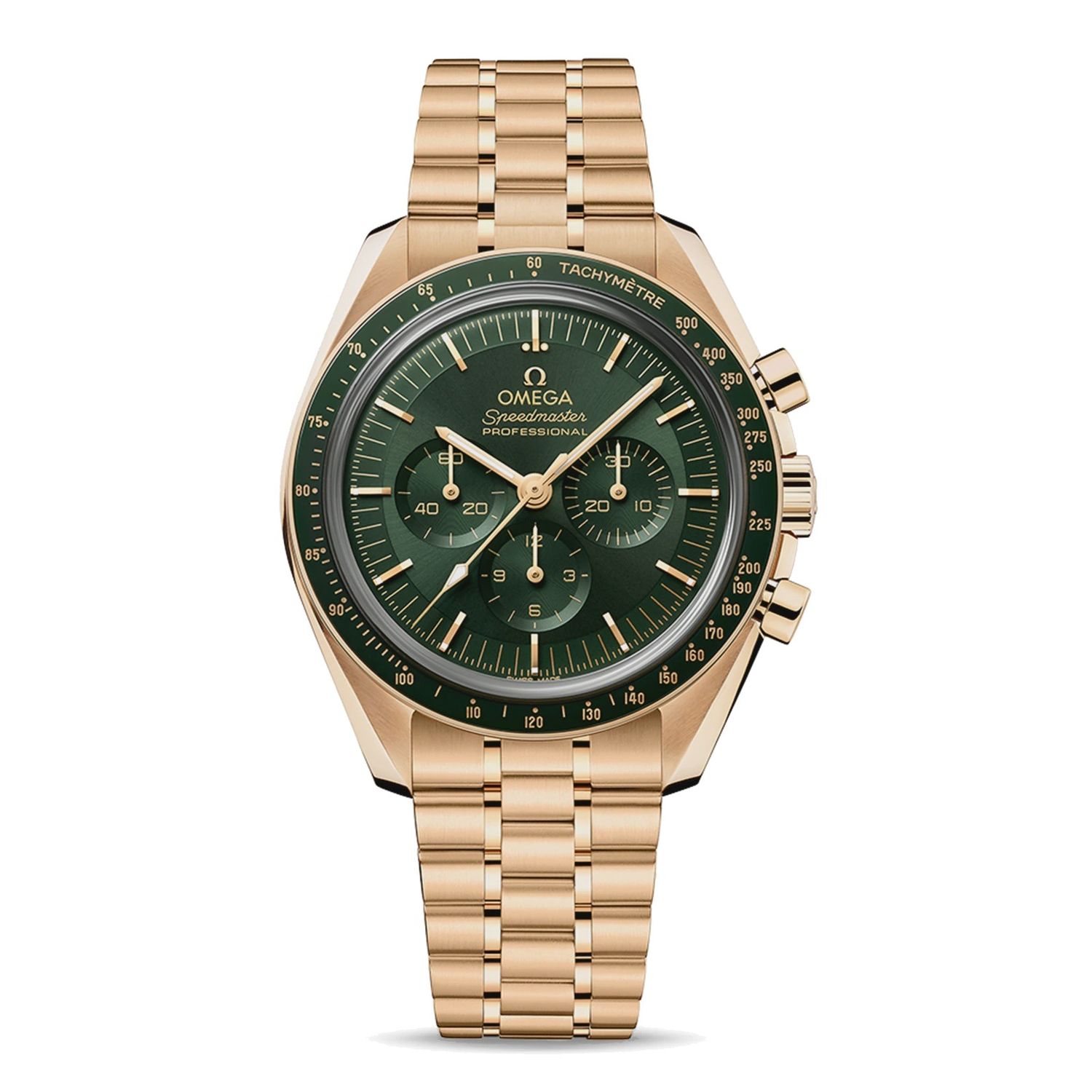Speedmaster Moonwatch 42mm 18kt YG Green Dial  on 18kt Gold Strap