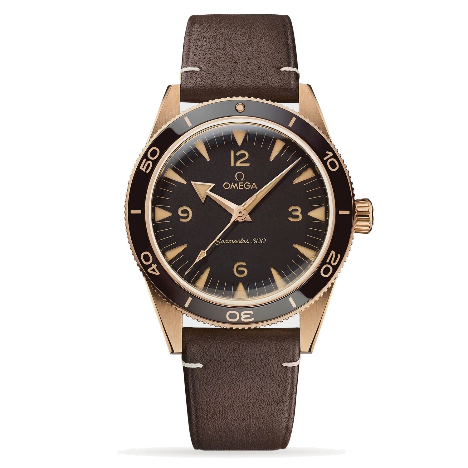 Seamaster 300 41mm with Black Dial in a Bronze Gold Case on Brown Leather Strap