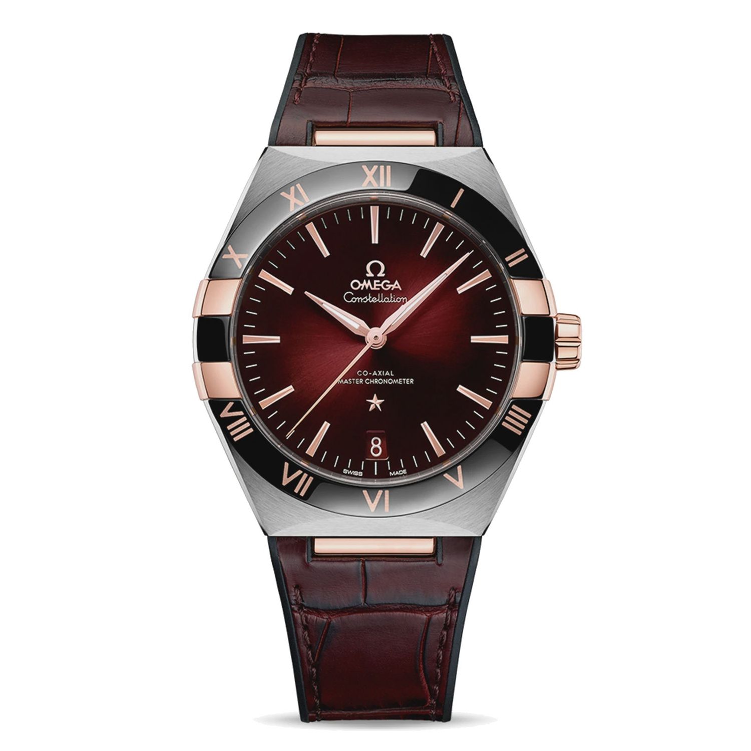 Constellation 41mm with Red Dial in a Stainless Steel and Rose Gold Case on a Red Alligator and Rubber Strap