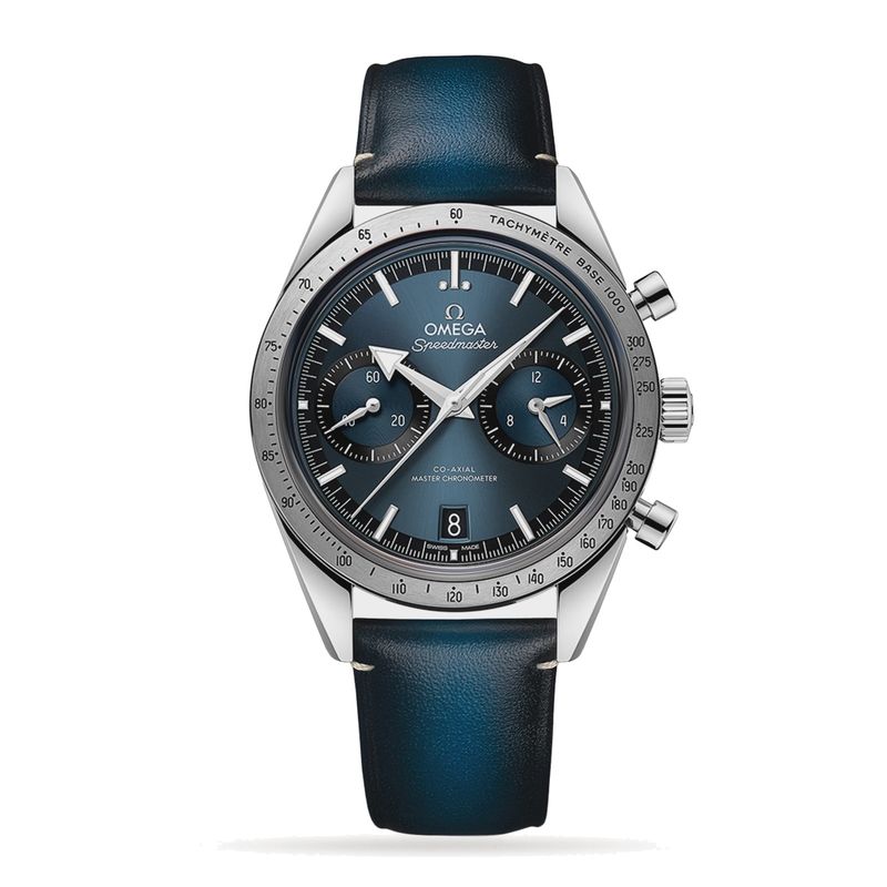 Speedmaster 57 40.5mm with Blue Dial in a Stainless Steel on Blue Leather Strap