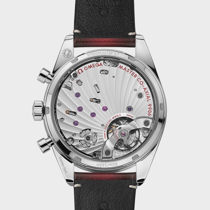 Speedmaster 57 40.5mm with Red Dial in a Stainless Steel on Red Leather Strap