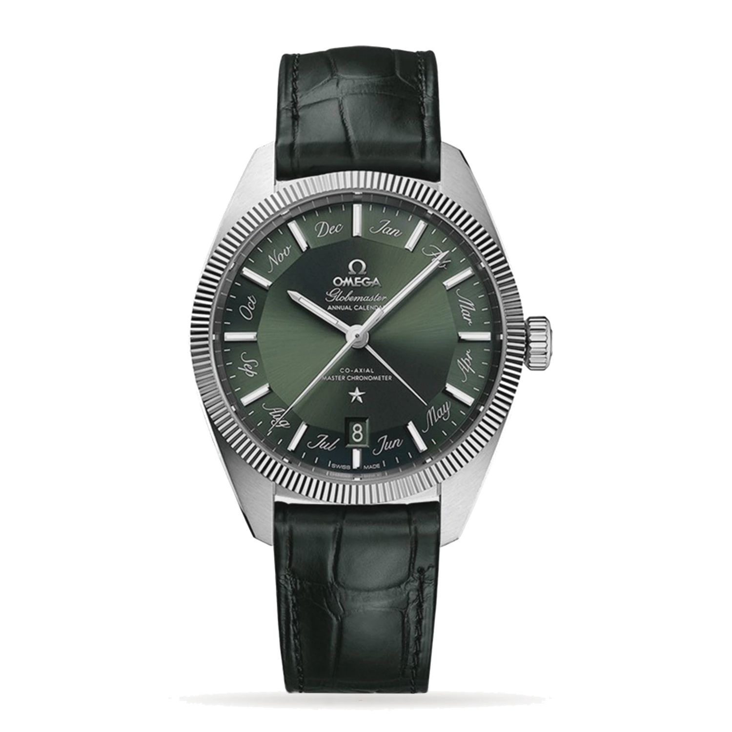 Globemaster 41mm with Green Dial in a Stainless Steel Case on Green Alligator Strap