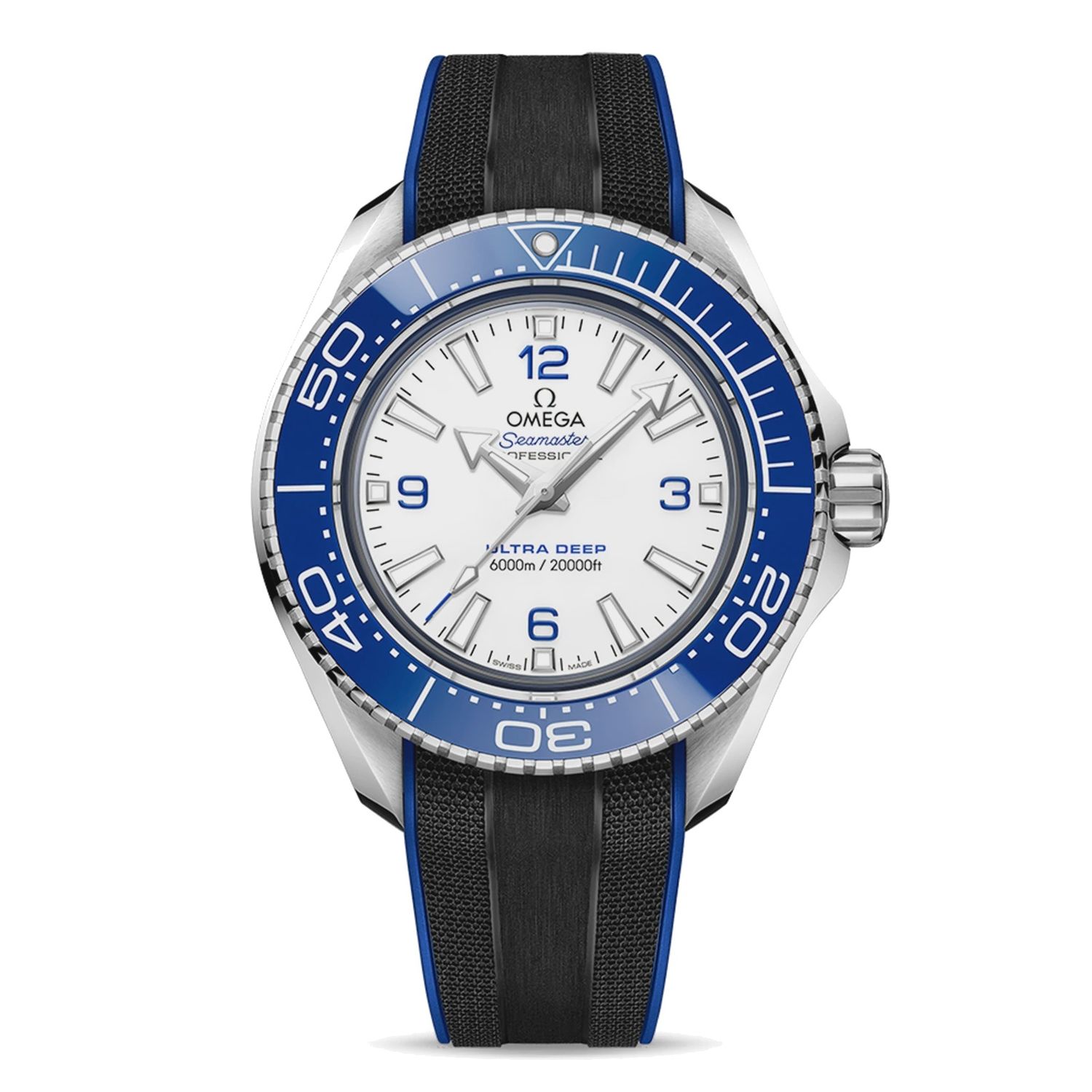 Seamaster Ultra Deep 6000M 45.5mm with White Enamel Dial in a Stainless Steel Case on Black Rubber Strap