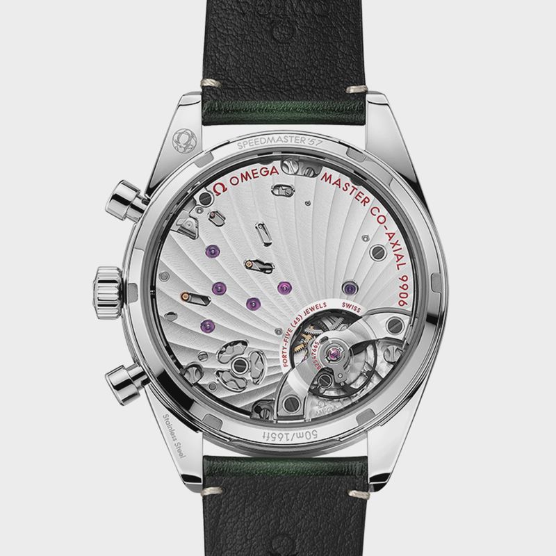 Speedmaster 57 40.5mm with Green Dial in a Stainless Steel on Green Leather Strap