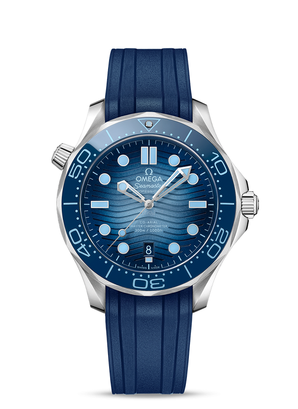 Seamaster Diver 300m 42mm with Summer Blue Dial in Stainless Steel on a Rubber Strap