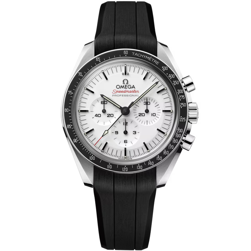 Speedmaster Moonwatch Professional 42mm with White Dial in Stainless Steel on Rubber Strap