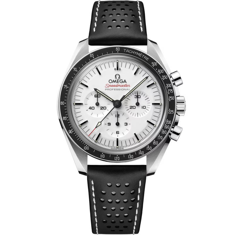 Speedmaster Moonwatch Professional 42mm with White Dial in Stainless Steel on Leather Strap