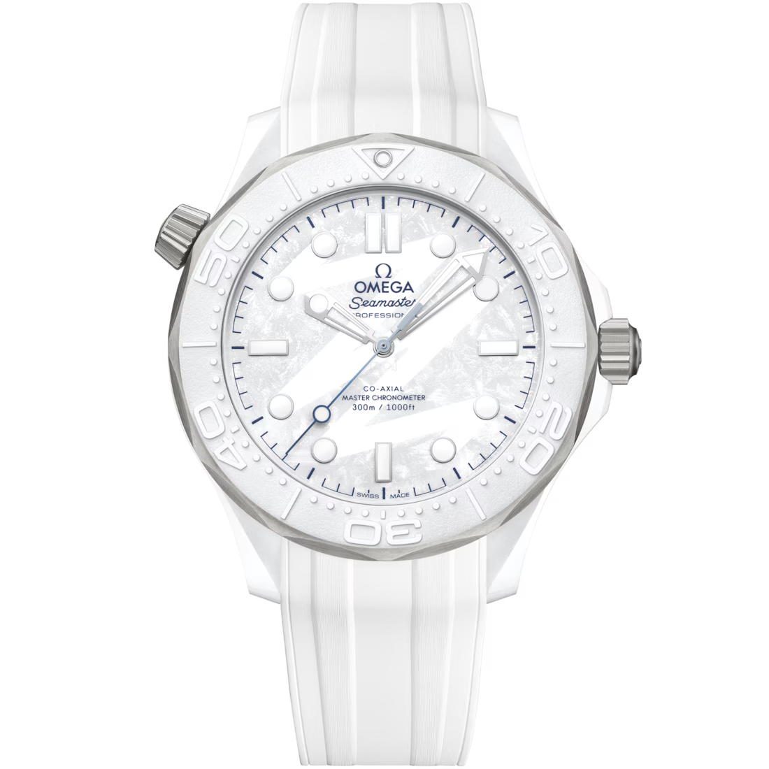 Diver 300M Milano Cortina Edition 43mm with Arctic White Dial in White Ceramic on a White Rubber Strap