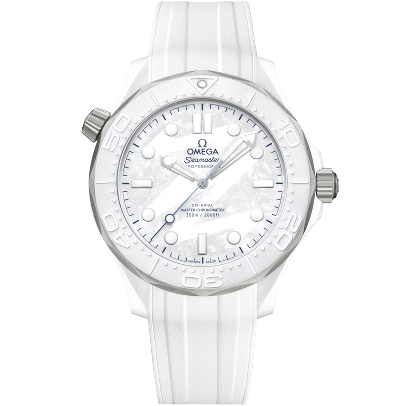 Diver 300M Milano Cortina Edition 43mm with Arctic White Dial in White Ceramic on a White Rubber Strap
