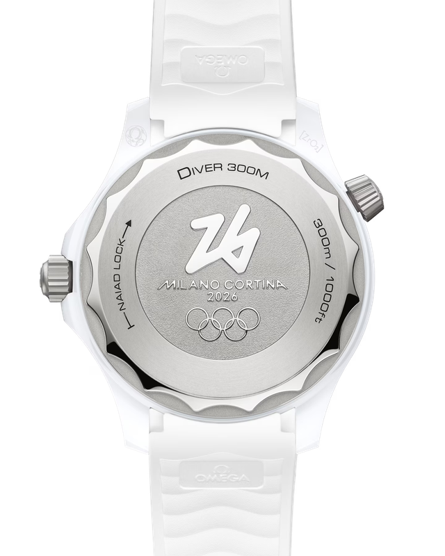 Diver 300M Milano Cortina Edition 43mm with Arctic White Dial in White Ceramic on a White Rubber Strap