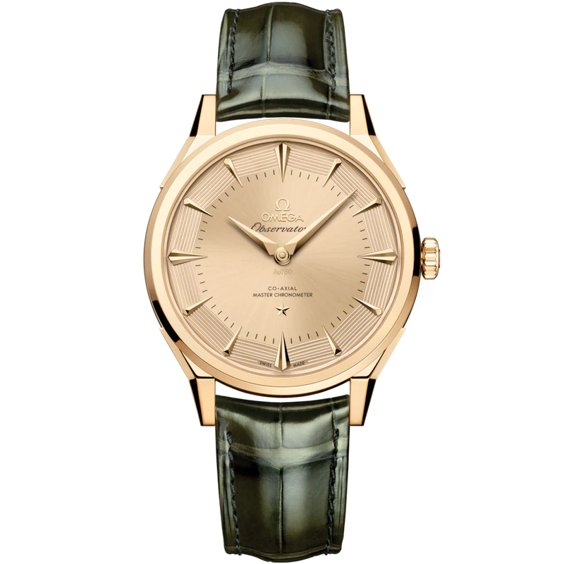Constellation Observatory 39.4mm in Yellow Gold on a Green Alligator Strap