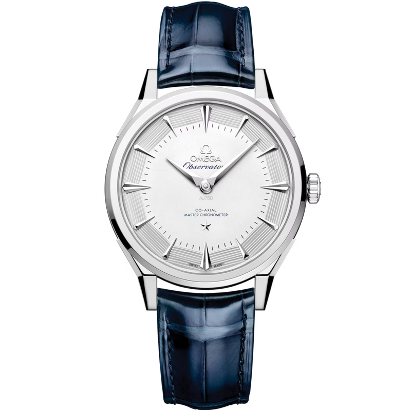 Constellation Observatory 39.4mm in White Gold On A Blue Alligator Strap