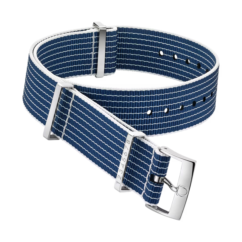 NATO Strap 20mm Polyamide Blue and White Stitching