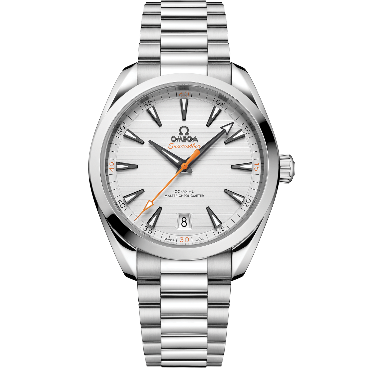 Aqua Terra 41mm with Silver Teak Dial and Orange Accents in Stainless Steel