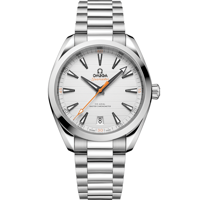Aqua Terra 41mm with Silver Teak Dial and Orange Accents in Stainless Steel