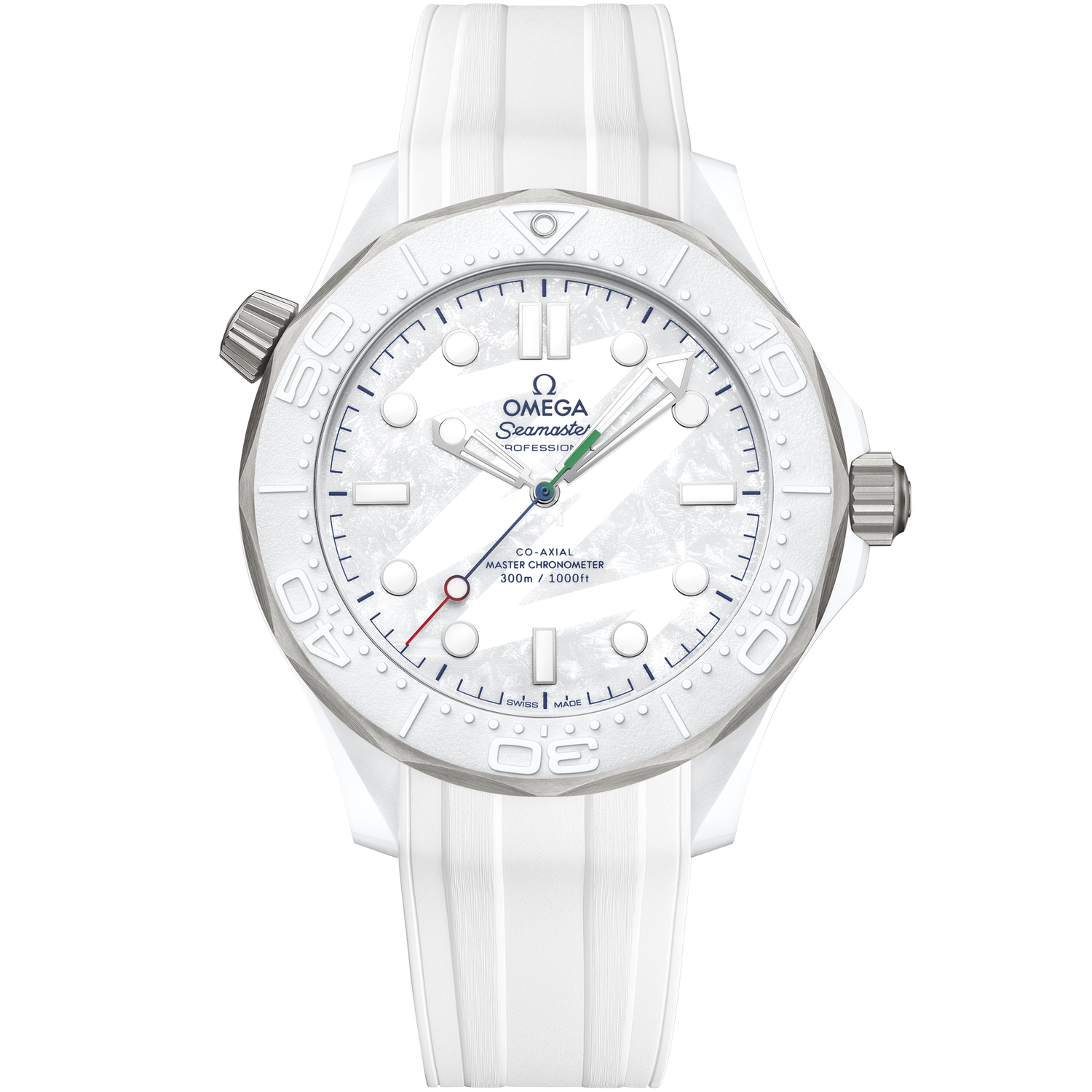Diver 300M Milano Cortina Paralympic Edition 43.5mm with White Ceramic Dial in White Ceramic and Titanium on Rubber Strap