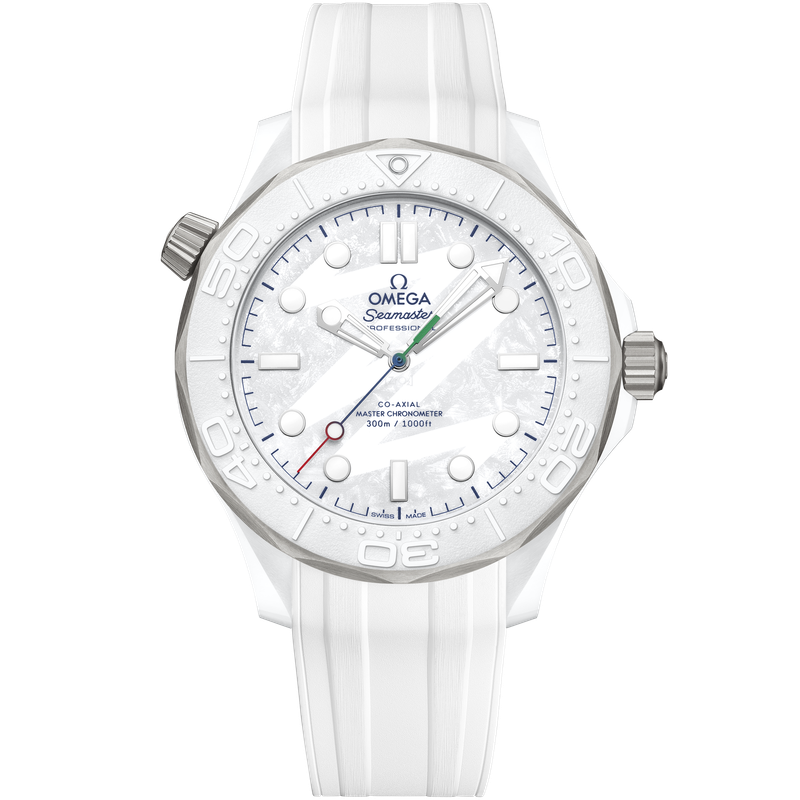 Diver 300M Milano Cortina Paralympic Edition 43.5mm with White Ceramic Dial in White Ceramic and Titanium on Rubber Strap