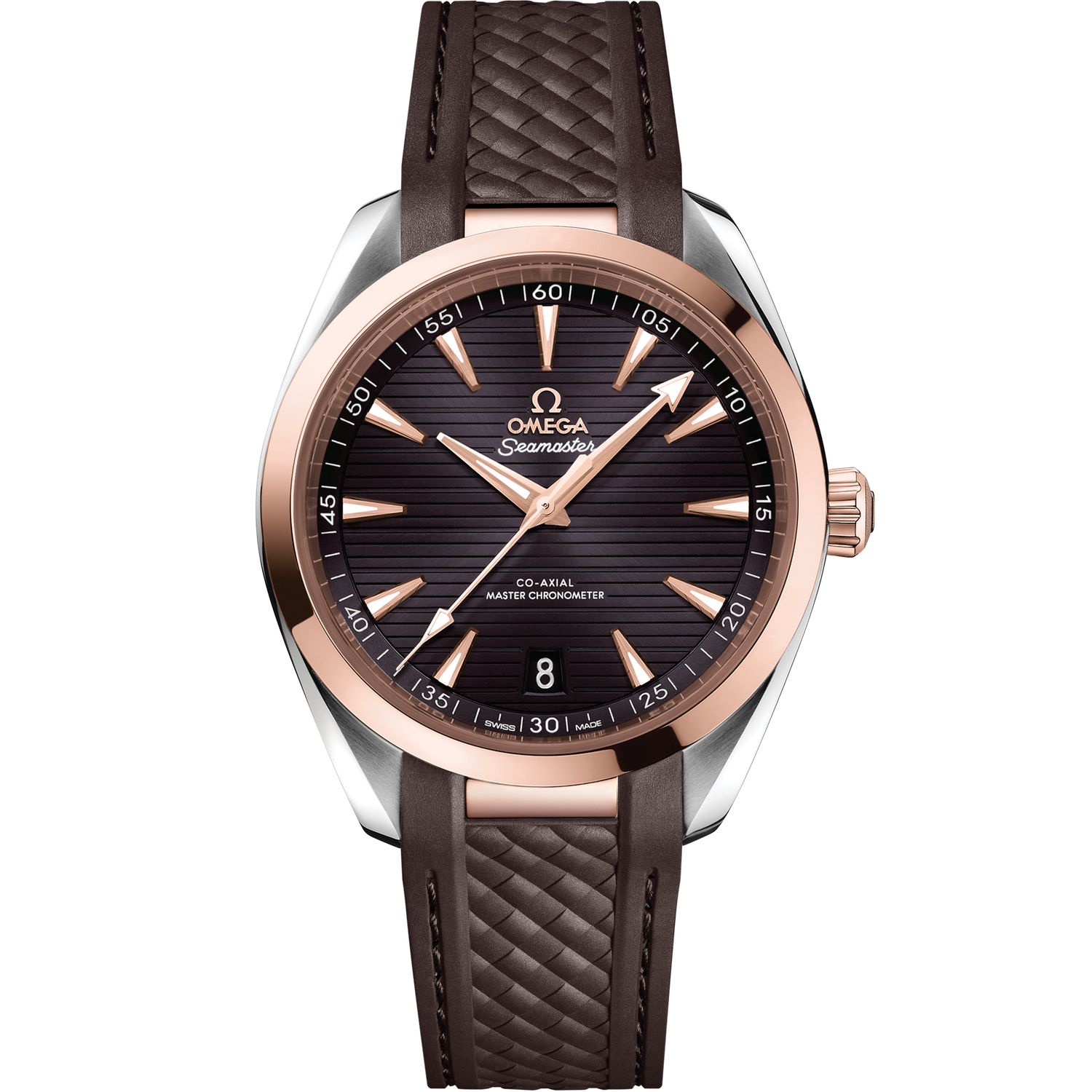 Aqua Terra 41mm with Grey Teak Dial in Stainless Steel and Rose Gold on Rubber Strap