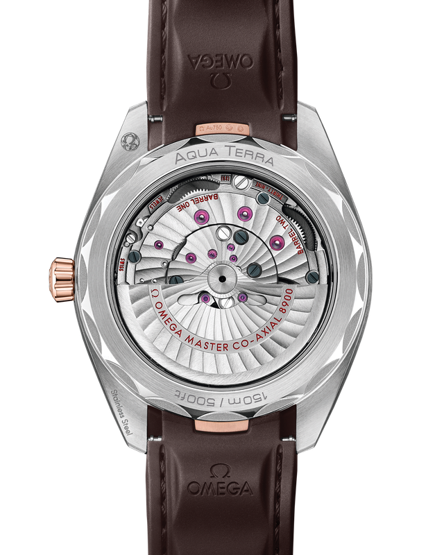 Aqua Terra 41mm with Grey Teak Dial in Stainless Steel and Rose Gold on Rubber Strap