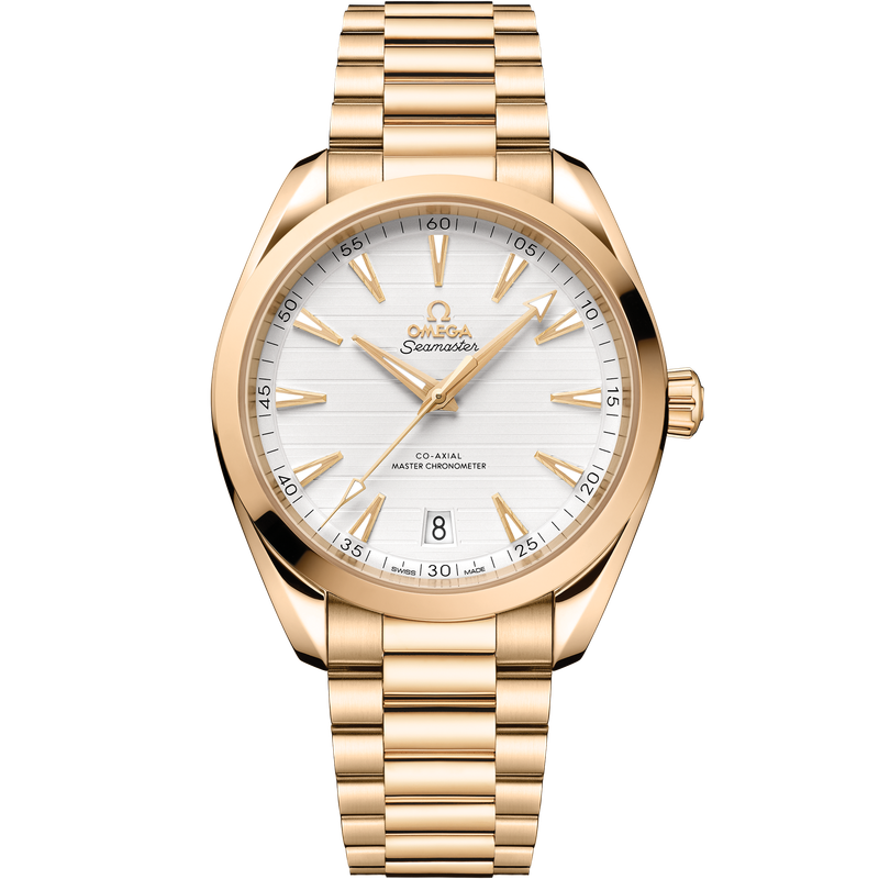 Aqua Terra 41mm with Silver Teak Dial in Yellow Gold
