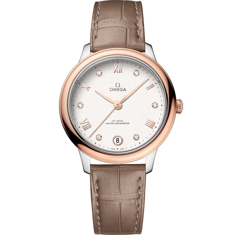 De Ville Prestige 34mm with Silver Diamond Dial in Stainless Steel and Rose Gold on Taupe Alligator Strap