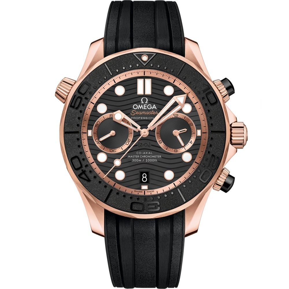 Seamaster Diver 300M 44mm with Black Dial in Rose Gold on Black Rubber Strap
