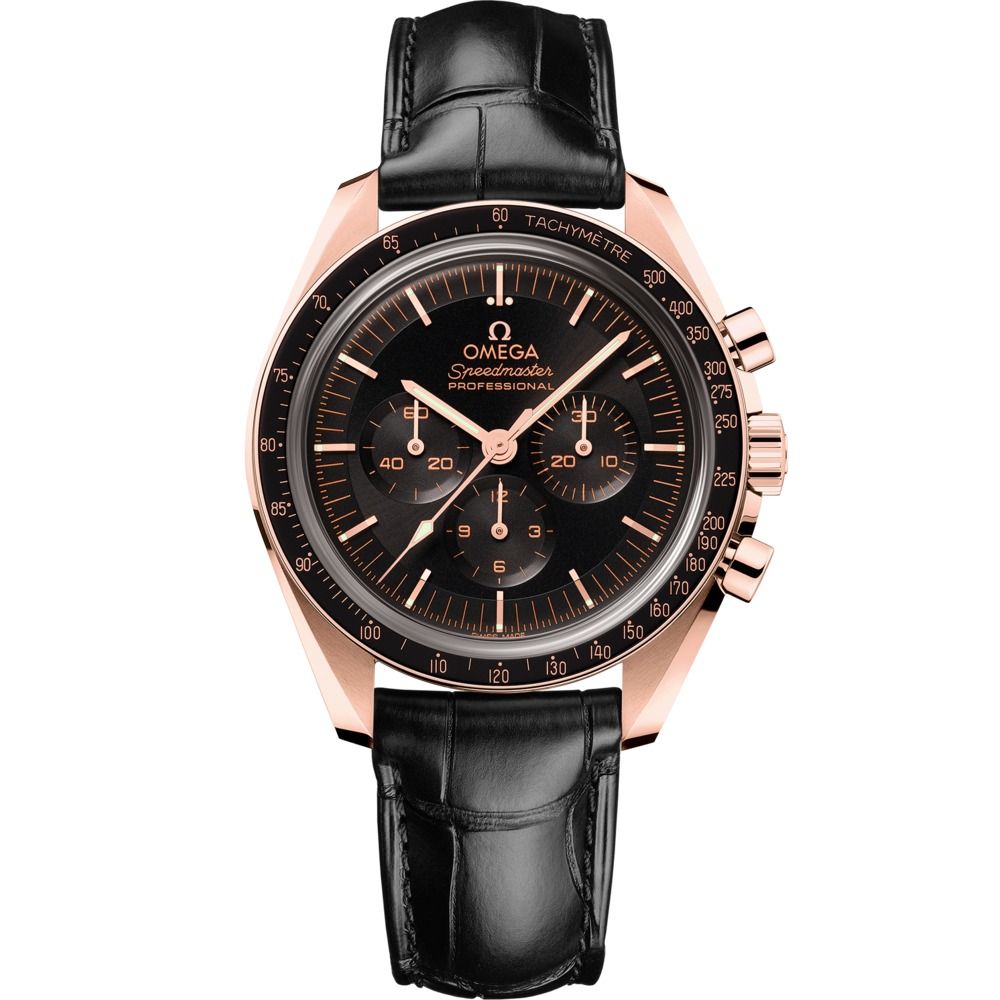 Speedmaster Moonwatch Professional 42mm with Black Dial in Rose Gold on Black Alligator Strap
