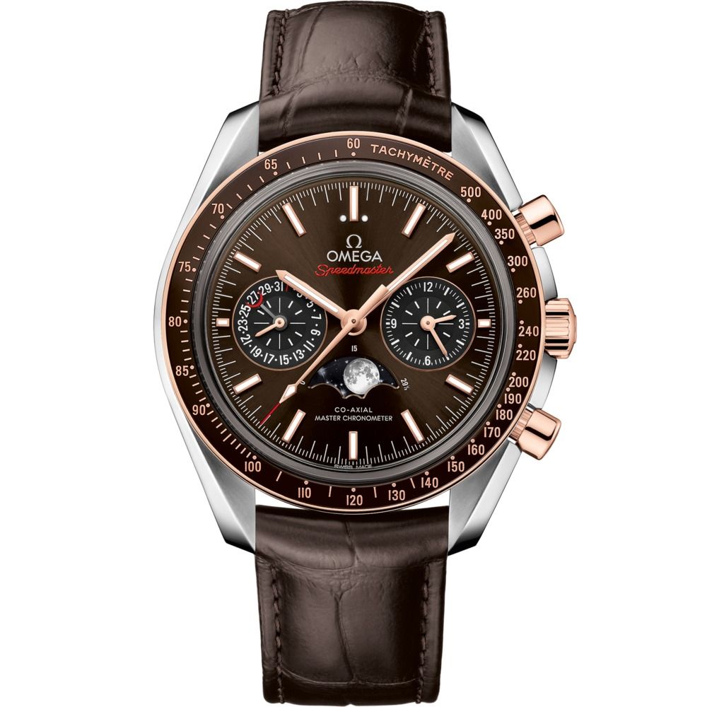 Speedmaster Moonphase 44.25mm with Brown Dial in Stainless Steel and Rose Gold on Brown Alligator Strap