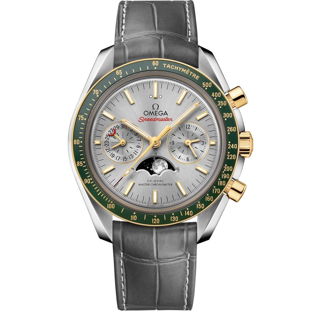 Speedmaster Moonphase 44.25mm with Grey Dial in Stainless Steel and Yellow Gold on Grey Alligator Strap