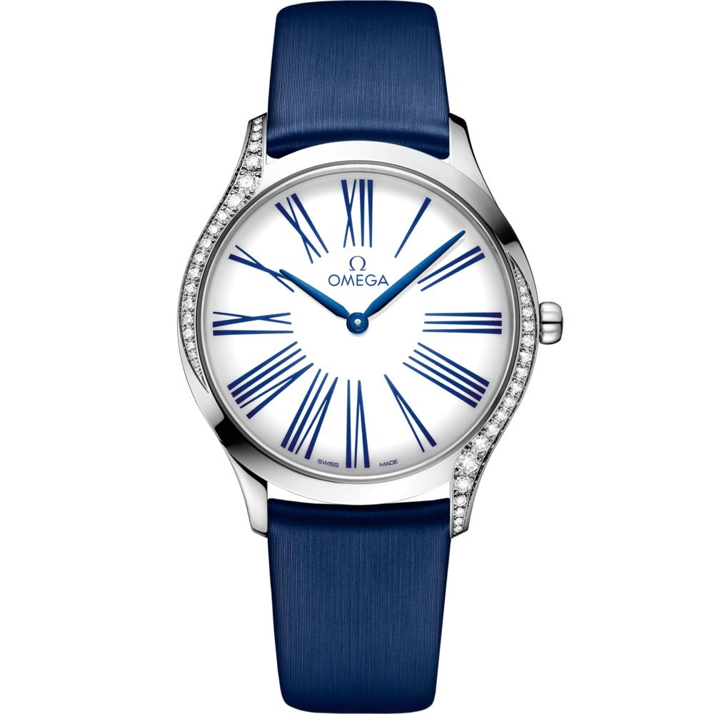 De Ville Tresor 36mm with White Dial in Stainless Steel on Blue Fabric Strap
