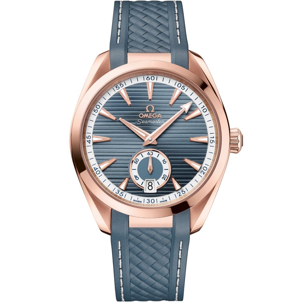 Aqua Terra 41mm with Blue Dial in Rose Gold on Blue Rubber Strap