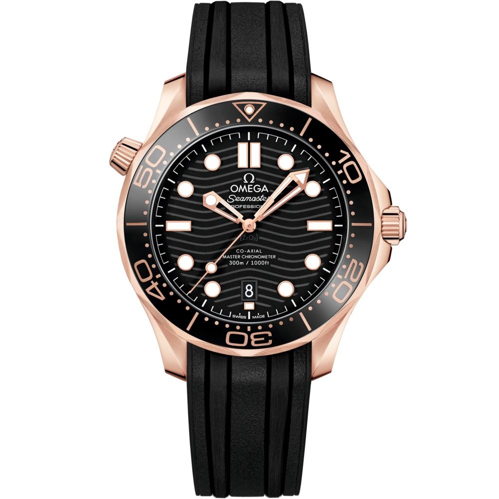 Seamaster Diver 300M 42mm with Black Dial in Rose Gold on Black Rubber Strap