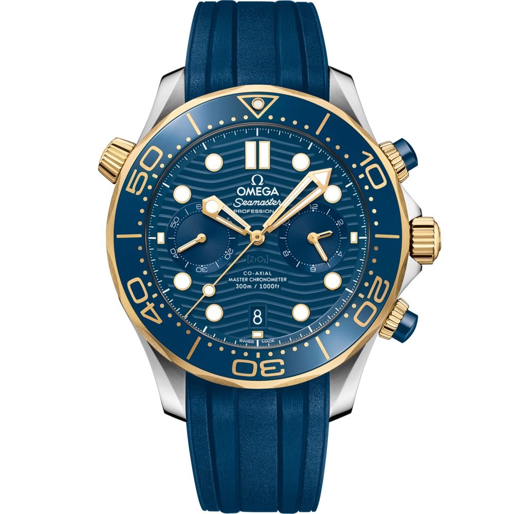Seamaster Diver 300M 44mm with Blue Dial in Stainless Steel and Yellow Gold on Blue Rubber Strap