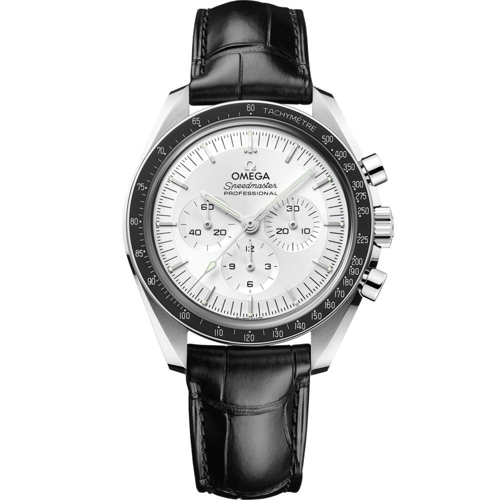 Speedmaster Moonwatch Professional 42mm with Silver Dial in White Gold on Black Alligator Strap