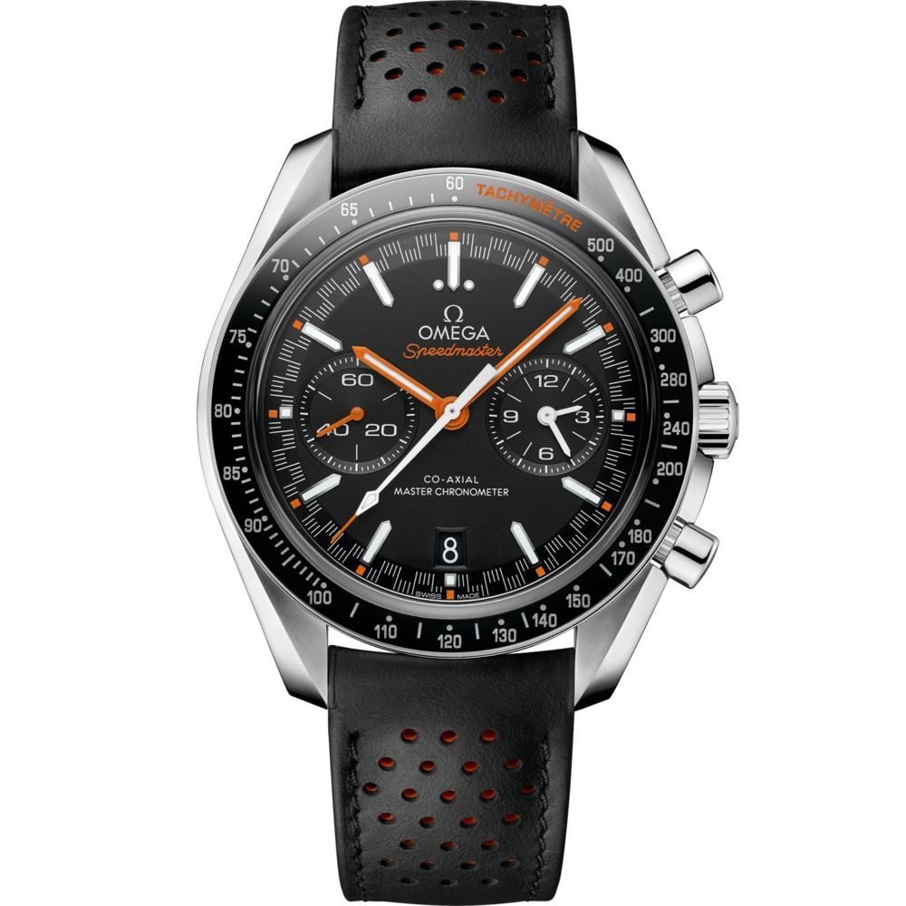 Speedmaster Racing 44.25mm with Black Dial in Stainless Steel on Black Leather Strap