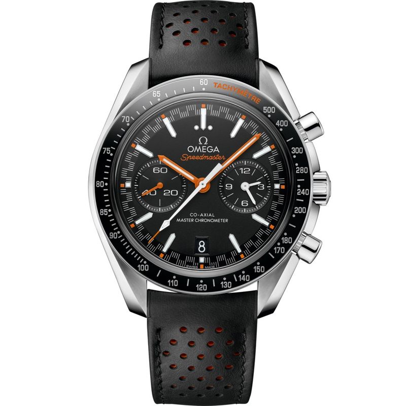 Speedmaster Racing 44.25mm with Black Dial in Stainless Steel on Black Leather Strap
